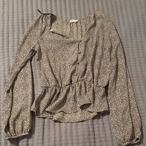 Sienna Sky Beige and Black Printed Peplum Blouse